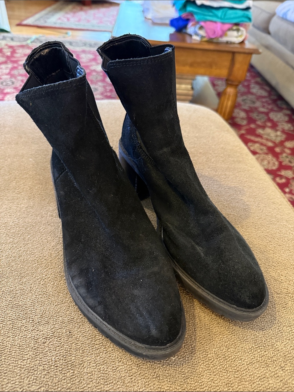 Vince Camuto Chelsea VP-Alesher Black Leather Block Heel Booties 8.5 (TD)